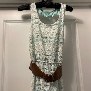 Maurice’s small belted hi-low dress, aqua with lace like overlay Small